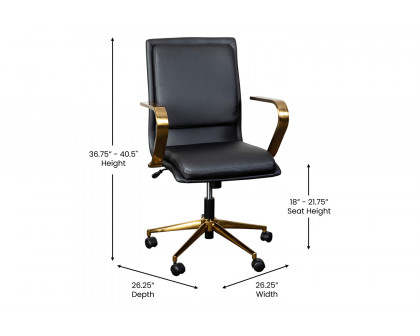 BLNK James Mid-Back Designer Executive Office Chair with Arms - Brushed Gold Frame