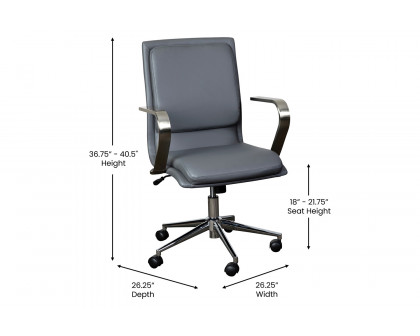 BLNK James Mid-Back Designer Executive Office Chair with Brushed Chrome Base and Arms - Gray