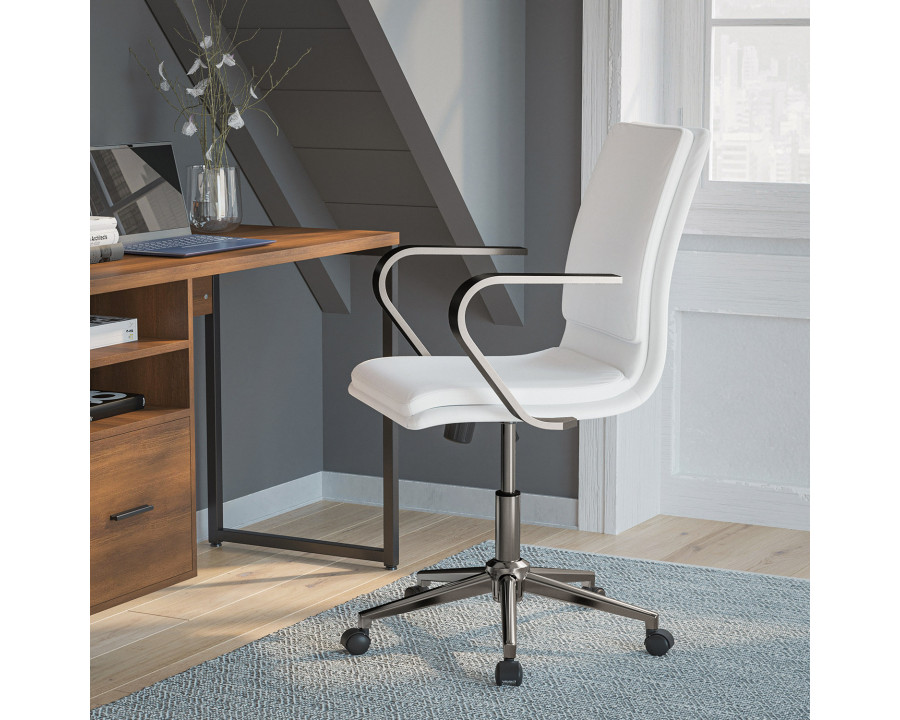 BLNK James Mid-Back Designer Executive Office Chair with Brushed Chrome Base and Arms - White