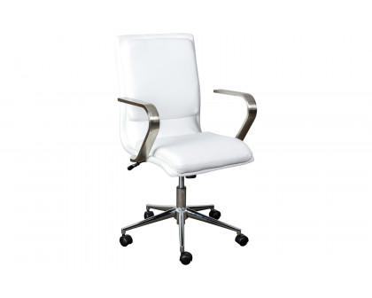 BLNK James Mid-Back Designer Executive Office Chair with Brushed Chrome Base and Arms - White