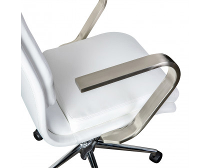 BLNK James Mid-Back Designer Executive Office Chair with Brushed Chrome Base and Arms - White