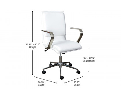 BLNK James Mid-Back Designer Executive Office Chair with Brushed Chrome Base and Arms - White