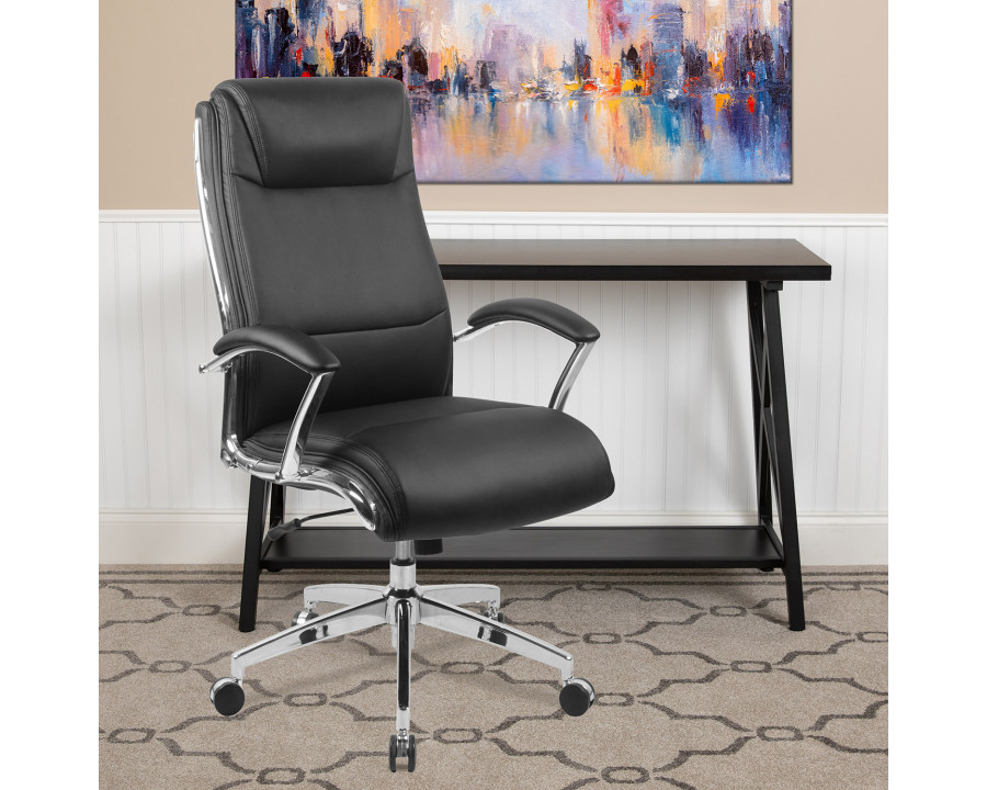 BLNK Rebecca LeatherSoft High-Back Designer Smooth Upholstered Executive Swivel Office Chair with Chrome Base and Arms