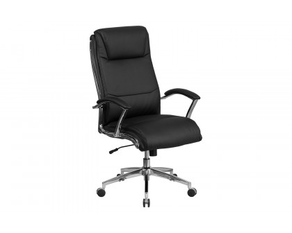 BLNK Rebecca LeatherSoft High-Back Designer Smooth Upholstered Executive Swivel Office Chair with Chrome Base and Arms