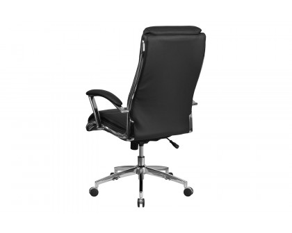 BLNK Rebecca LeatherSoft High-Back Designer Smooth Upholstered Executive Swivel Office Chair with Chrome Base and Arms - Black