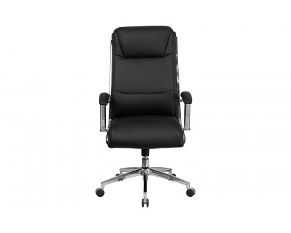 BLNK Rebecca LeatherSoft High-Back Designer Smooth Upholstered Executive Swivel Office Chair with Chrome Base and Arms - Black