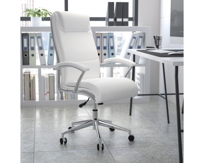 BLNK Rebecca LeatherSoft High-Back Designer Smooth Upholstered Executive Swivel Office Chair with Chrome Base and Arms