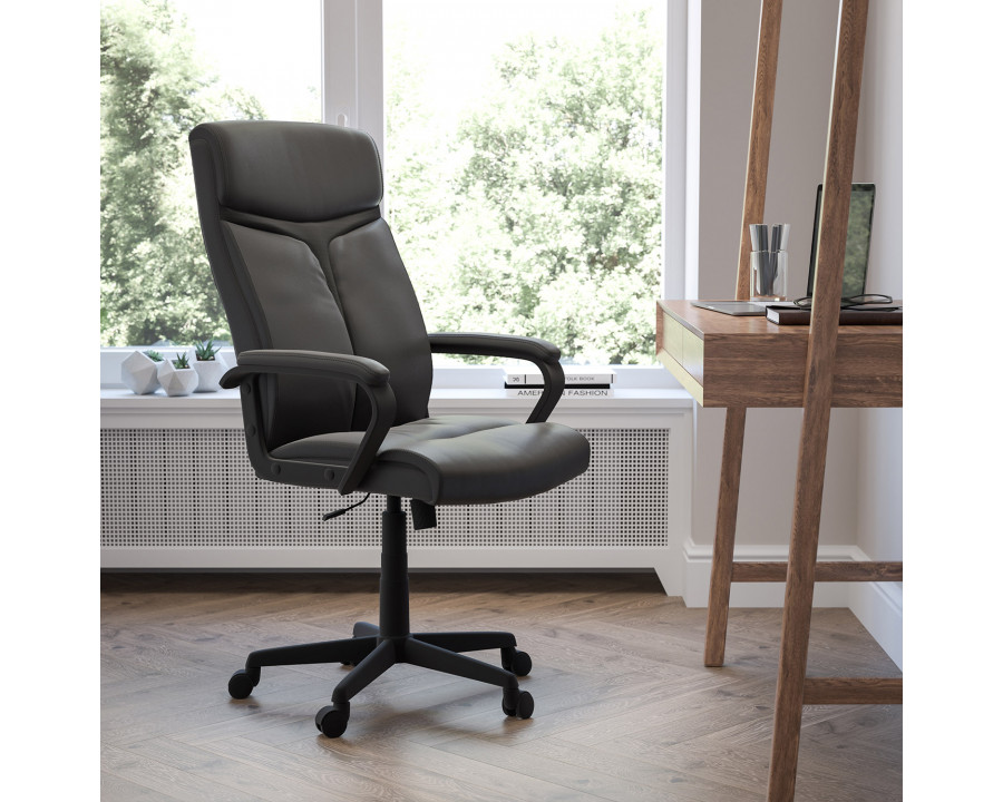 BLNK - Raya LeatherSoft High-Back Executive Swivel Office Chair with Slight Mesh Accent and Arms