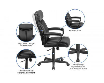 BLNK - Raya LeatherSoft High-Back Executive Swivel Office Chair with Slight Mesh Accent and Arms