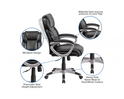 BLNK Carolyn LeatherSoft Mid-Back Executive Swivel Office Chair with Padded Arms - Black