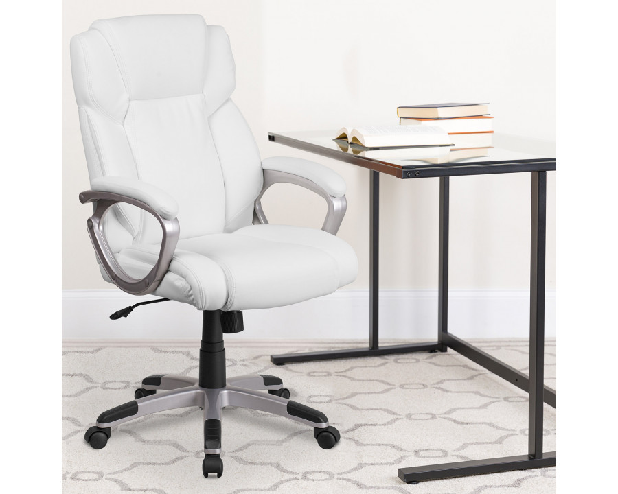 BLNK Carolyn LeatherSoft Mid-Back Executive Swivel Office Chair with Padded Arms - White