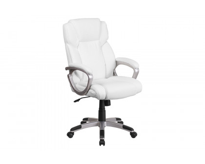 BLNK Carolyn LeatherSoft Mid-Back Executive Swivel Office Chair with Padded Arms - White