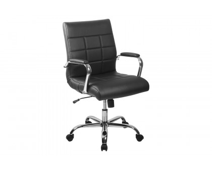 BLNK Vivian Vinyl Mid-Back Executive Swivel Office Chair with Chrome Base and Arms - Black