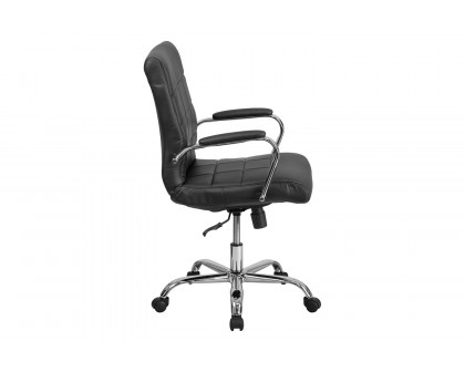 BLNK Vivian Vinyl Mid-Back Executive Swivel Office Chair with Chrome Base and Arms - Black