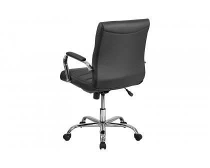 BLNK Vivian Vinyl Mid-Back Executive Swivel Office Chair with Chrome Base and Arms - Black