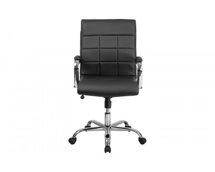 BLNK Vivian Vinyl Mid-Back Executive Swivel Office Chair with Chrome Base and Arms - Black