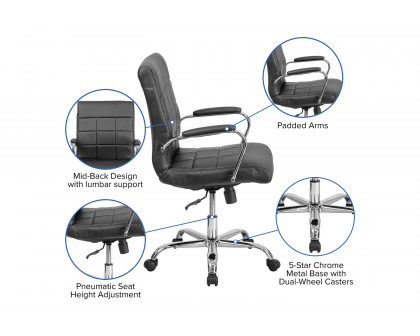 BLNK Vivian Vinyl Mid-Back Executive Swivel Office Chair with Chrome Base and Arms - Black