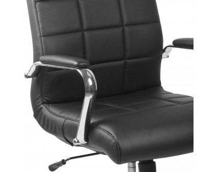 BLNK Vivian Vinyl Mid-Back Executive Swivel Office Chair with Chrome Base and Arms - Black