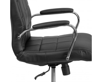 BLNK Vivian Vinyl Mid-Back Executive Swivel Office Chair with Chrome Base and Arms - Black