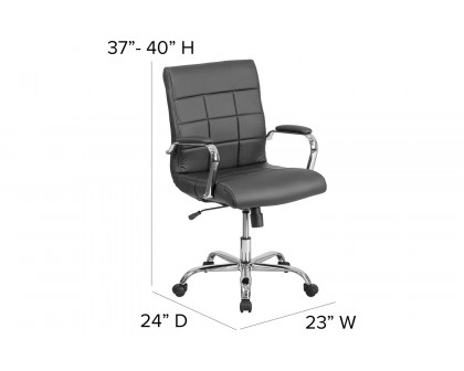 BLNK Vivian Vinyl Mid-Back Executive Swivel Office Chair with Chrome Base and Arms - Black