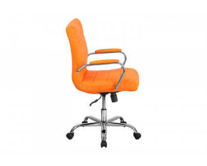 BLNK Vivian Vinyl Mid-Back Executive Swivel Office Chair with Chrome Base and Arms - Orange