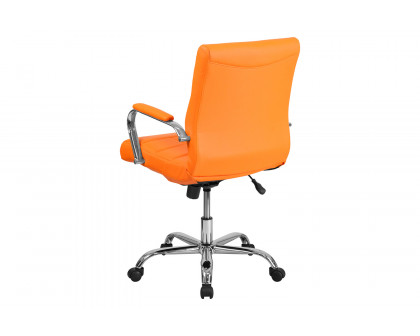 BLNK Vivian Vinyl Mid-Back Executive Swivel Office Chair with Chrome Base and Arms - Orange