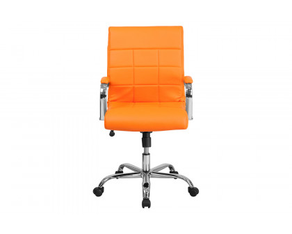 BLNK Vivian Vinyl Mid-Back Executive Swivel Office Chair with Chrome Base and Arms - Orange