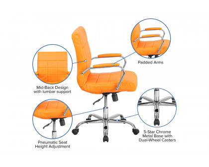 BLNK Vivian Vinyl Mid-Back Executive Swivel Office Chair with Chrome Base and Arms - Orange