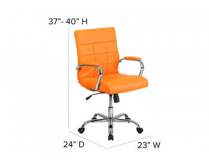 BLNK Vivian Vinyl Mid-Back Executive Swivel Office Chair with Chrome Base and Arms - Orange