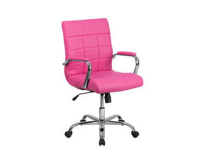 BLNK Vivian Vinyl Mid-Back Executive Swivel Office Chair with Chrome Base and Arms - Pink