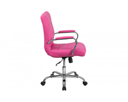 BLNK Vivian Vinyl Mid-Back Executive Swivel Office Chair with Chrome Base and Arms - Pink