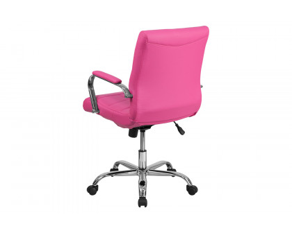 BLNK Vivian Vinyl Mid-Back Executive Swivel Office Chair with Chrome Base and Arms - Pink