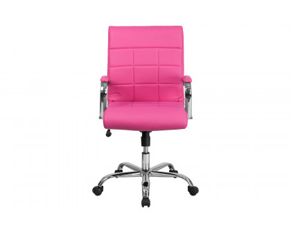 BLNK Vivian Vinyl Mid-Back Executive Swivel Office Chair with Chrome Base and Arms - Pink