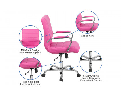 BLNK Vivian Vinyl Mid-Back Executive Swivel Office Chair with Chrome Base and Arms - Pink