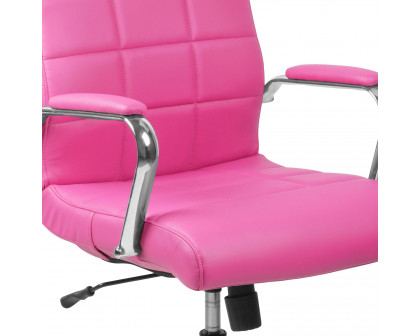 BLNK Vivian Vinyl Mid-Back Executive Swivel Office Chair with Chrome Base and Arms - Pink