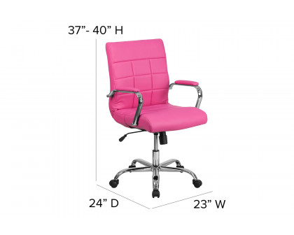 BLNK Vivian Vinyl Mid-Back Executive Swivel Office Chair with Chrome Base and Arms - Pink