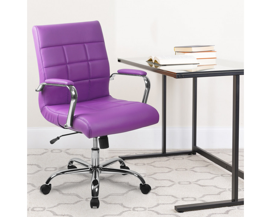 BLNK Vivian Vinyl Mid-Back Executive Swivel Office Chair with Chrome Base and Arms - Purple