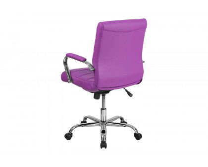 BLNK Vivian Vinyl Mid-Back Executive Swivel Office Chair with Chrome Base and Arms - Purple