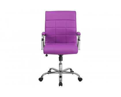 BLNK Vivian Vinyl Mid-Back Executive Swivel Office Chair with Chrome Base and Arms - Purple