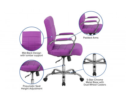 BLNK Vivian Vinyl Mid-Back Executive Swivel Office Chair with Chrome Base and Arms - Purple