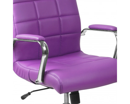 BLNK Vivian Vinyl Mid-Back Executive Swivel Office Chair with Chrome Base and Arms - Purple