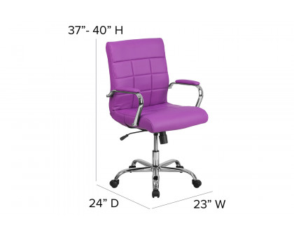 BLNK Vivian Vinyl Mid-Back Executive Swivel Office Chair with Chrome Base and Arms - Purple