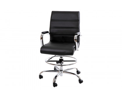 BLNK Whitney LeatherSoft Mid-Back Drafting Chair with Adjustable Foot Ring and Chrome Base