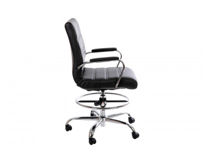 BLNK Whitney LeatherSoft Mid-Back Drafting Chair with Adjustable Foot Ring and Chrome Base - Black