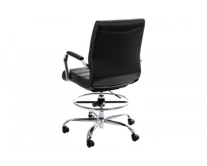 BLNK Whitney LeatherSoft Mid-Back Drafting Chair with Adjustable Foot Ring and Chrome Base - Black