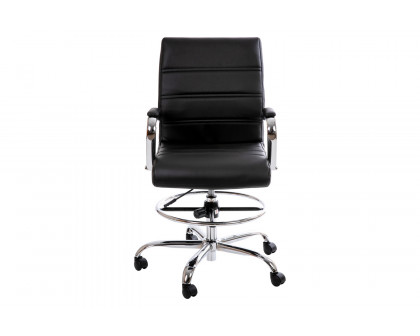 BLNK Whitney LeatherSoft Mid-Back Drafting Chair with Adjustable Foot Ring and Chrome Base - Black