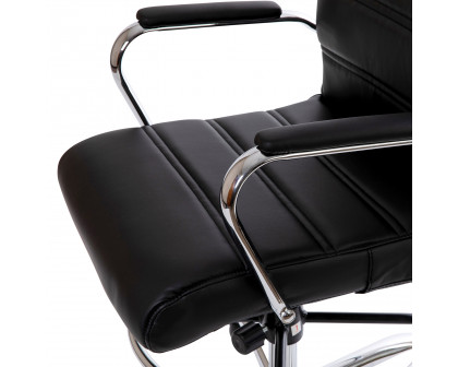 BLNK Whitney LeatherSoft Mid-Back Drafting Chair with Adjustable Foot Ring and Chrome Base - Black