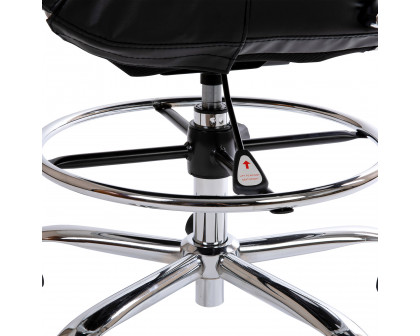 BLNK Whitney LeatherSoft Mid-Back Drafting Chair with Adjustable Foot Ring and Chrome Base - Black