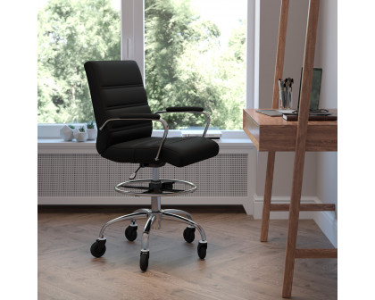 BLNK Lexi LeatherSoft Mid-Back Drafting Chair with Adjustable Foot Ring, Chrome Base, and Transparent Roller Wheels