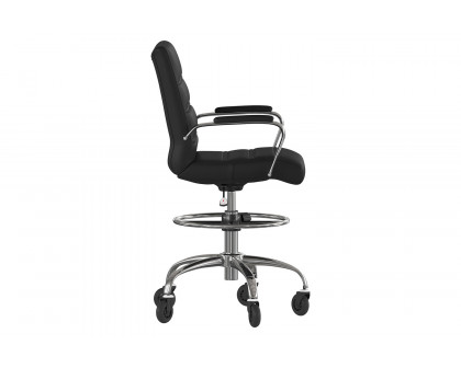 BLNK Lexi LeatherSoft Mid-Back Drafting Chair with Adjustable Foot Ring, Chrome Base, and Transparent Roller Wheels - Black